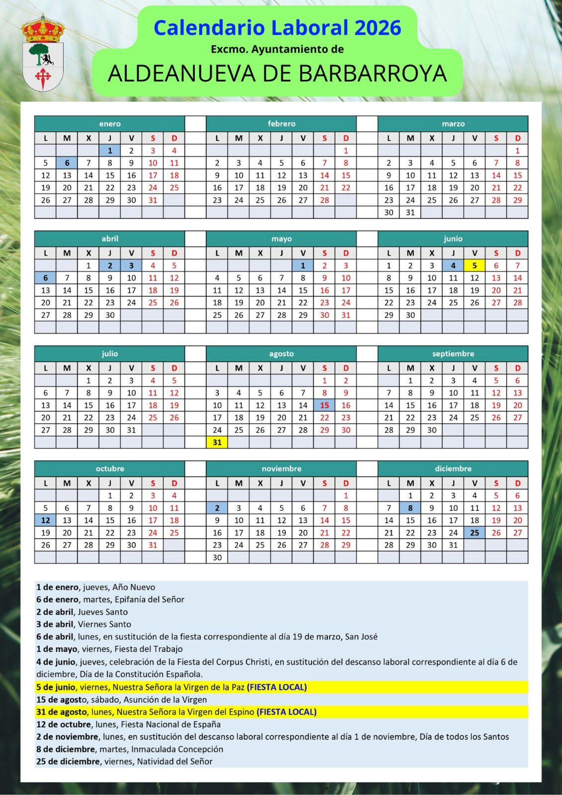 Calendario Laboral 2026